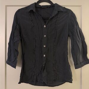 THE LIMITED 70% Cotton & 30% Silk Black Button-Up Blouse